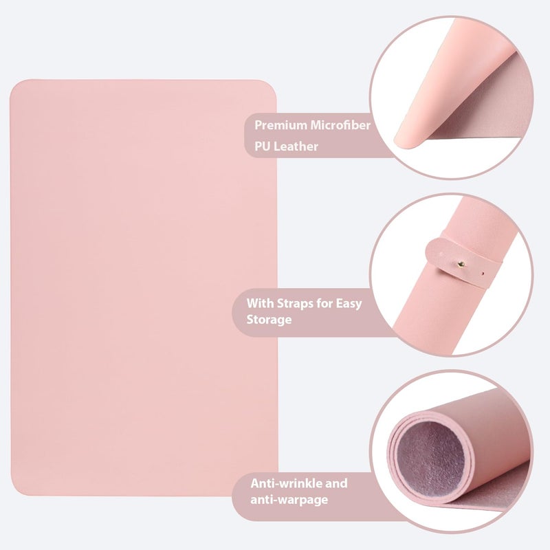 Chiplesier 2 PCS Nail Art Table Mat, Soft Microfiber PU Leather Nail Pad, Foldable Nail Art Rest Pad, Reusable Nail Mat for Table Desk, Acrylic Nail Desk Mat for Nail Cushion (Pink and Pink) - Image 3